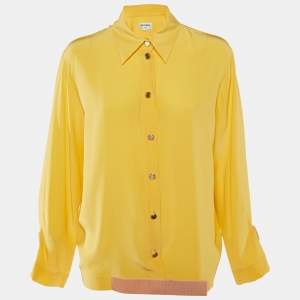 Chanel Yellow Silk Tape Detail Button Front Shirt L