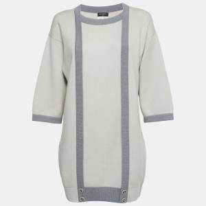 Chanel Grey Cashmere Contrast Trimmed Sweater Dress M