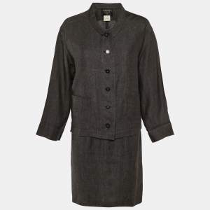 Chanel Grey Linen Formal Dress and Jacket Set M