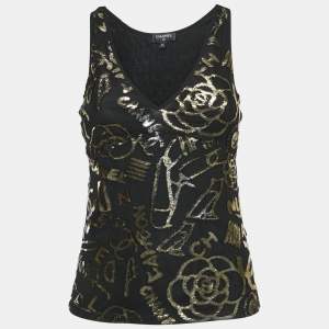 Chanel Black Fil-coupe and Rip Knit Tank Top M