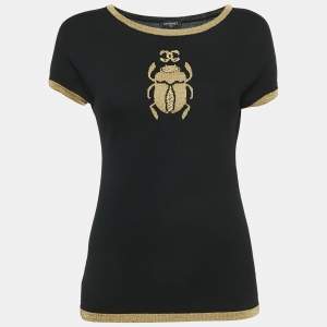 Chanel Black CC  Beetle Lurex Wool Knit Crew Neck Top M