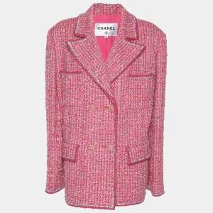 Chanel Pink Tweed Button Jacket M