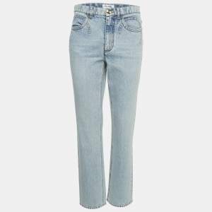 Pre Owned Chanel Blue Washed Denim Logo Tuft Detail Jeans S Waist 30"
