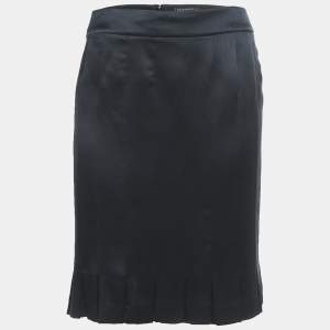Chanel Black Satin Silk Pleated Short Skirt M