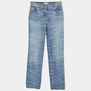 Chanel Blue Paisley and CC Print Denim Straight Leg Jeans M Waist 28"