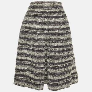 Chanel Blue Tweed Pleated Pencil Skirt L