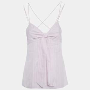 Chanel Pink Stripe Pattern Cotton Blend Knotted Cami Top M