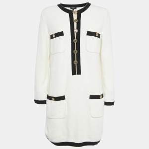 Chanel White Terry Cotton Knit Embellished Button Short Dress M