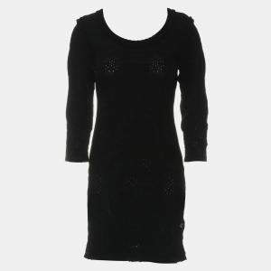 Chanel Black Rayon Ruffle-Trim Long Sleeve Dress FR Women 34