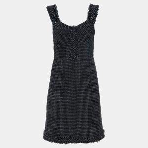 Chanel Dark Blue Tweed Sleeveless Dress FR Women 40