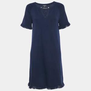 Chanel Navy Blue Fringed Cashmere Knit Short Dress M