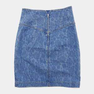 Chanel Cc Logo Camellia Skirt Size 36 Blue Cotton100%