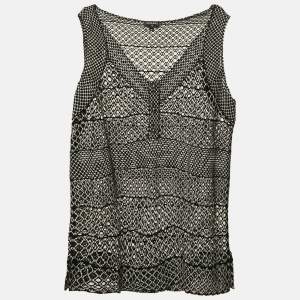 Chanel Black/White Guipure Lace Sleeveless Top XL