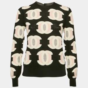 Chanel Black Logo Jacquard Knit Cashmere Sweater S