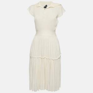 Chanel Off-White Knit Pleated Knee-Length Dress M