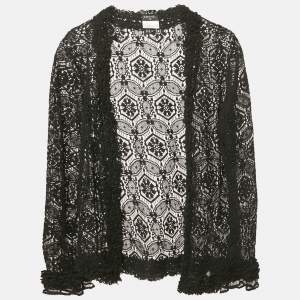 Chanel Black Lace Ruffled Open Front Cardigan M 