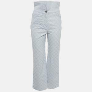 Chanel Blue Diamond Embroidered Denim Folded Waist Jeans S Waist 27"