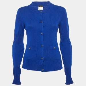 Chanel Blue Cashmere Buttoned Cardigan M
