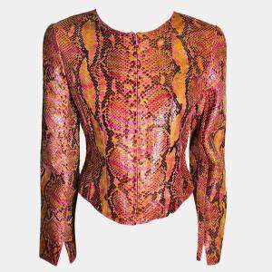 Chanel Red Python Leather Front Zip Jacket FR 36
