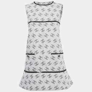 Chanel Grey Monogram Denim Sequin Embellished Shift Dress M