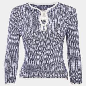 Chanel Blue Crochet Knit Long Sleeve Top S