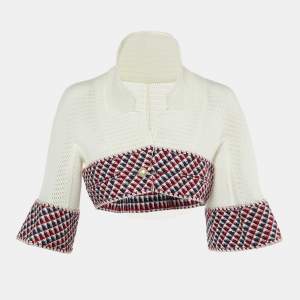 Chanel White Mesh & Tweed Cropped Jacket M