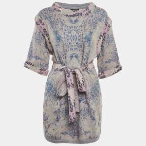 Chanel Multicolor Wool Blend Knit Sequin Detail Belted Mini Dress M