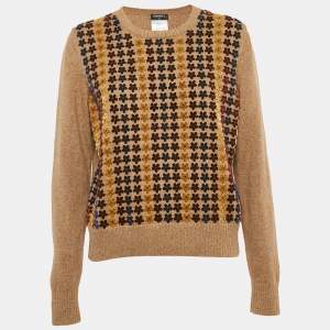 Chanel Brown Wool/Cashmere Floral Long Sleeve Sweater M
