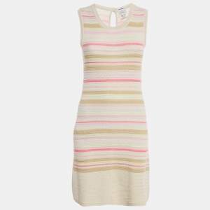 Chanel Cream/Pink Striped Cotton Knit Sleeveless Mini Dress M