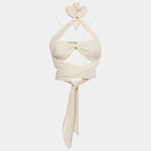 Pre Owned توب شانيل حرير بكريمة شعار بنجوم تفاصيل مقطوعة مقاس صغير - سمول