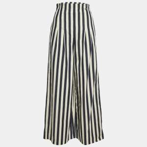 Chanel Navy Blue Stripe Cotton Flared Cuba Pants M