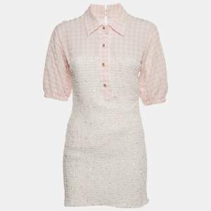 Chanel Pink Seeksucker and Tweed Mini Dress M