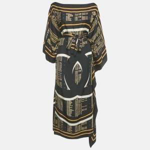Chanel Black Printed Silk Asymmetric Kaftan Dress One Size 