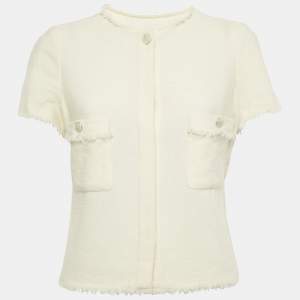 Chanel Cream Wool Tweed Button Front Cropped Jacket M