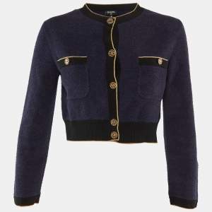 Chanel Navy Blue Cotton Fleece Cropped Cardigan S 