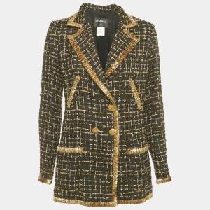 Chanel Black/Gold Lurex Tweed Double Breasted Jacket M