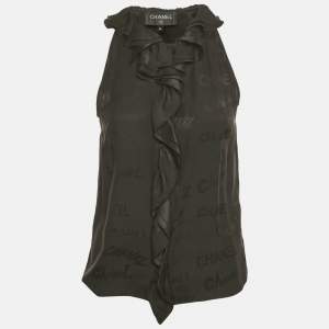Chanel Black Silk Ruffled Sleeveless Top S