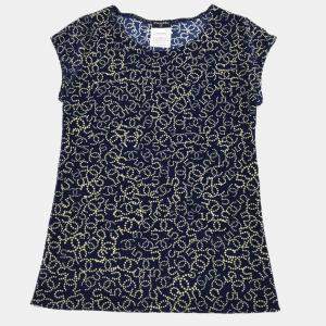 Pre Owned Chanel Beige/Navy Blue Round Neck Short Sleeve Top 38