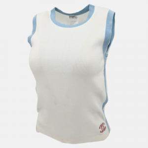Pre Owned Chanel White/ Blue Cotton Sleeveless Top 40