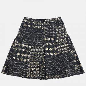 Pre Owned Chanel Black/Beige Silk Skirt Size 38