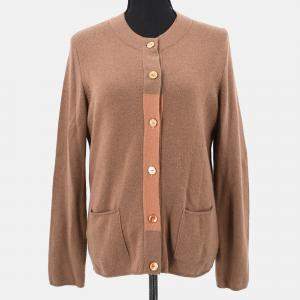 Pre Owned Chanel Ensemble Cardigan Brown Knit Top Size 42