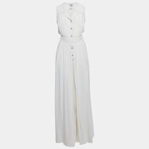 Pre Owned Chanel Vintage Off-White Crepe Sleeveless Jumpsuit L