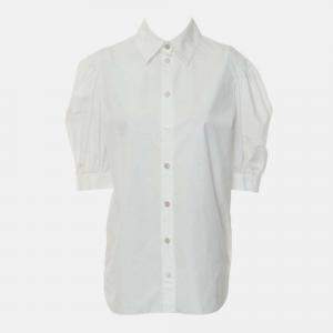 Pre Owned Chanel Logo Button Up White Cotton Shirt Size S