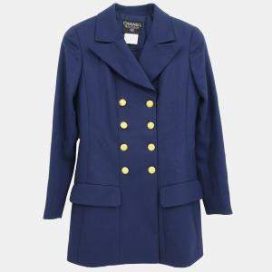 Pre Owned Chanel Double Breasted Jacket Navy Size S