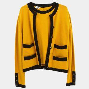 Chanel Ensemble Cardigan Short Sleeve Top Yellow Size M
