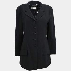 Pre Owned Chanel Black Wool Single Breasted Jacket Women Size 42
