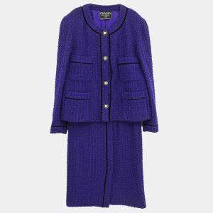 Pre Owned Chanel Setup Suit Jacket Skirt Purple Size M