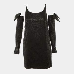 Pre Owned Chanel Black Silk CC Embellished Glove Detail Mini Dress M