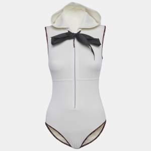 Pre Owned Chanel Cream Jersey Hooded One Piece Swimsuit S  