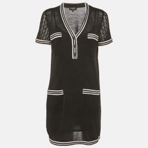 Pre Owned Chanel Black Silk Knit Trim Detail Mini Dress M